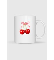 Cherry Kiraz Ve Kurdale Tasarımlı Kupa Bardak (Beyaz)