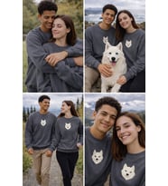 Samoyed Köpek Desenli Sevgili Sweatshirt – Unisex Çift Kombini (Gri)