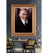 Altın Varaklı Çerçeveli Paspartulu Atatürk Tablo nh229 (Gold)