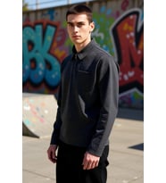Erkek Polo Yaka Fermuarlı Standart Kol Sweatshirt Fonksiyonel Dayanıklı Kaliteli Konforlu Şık