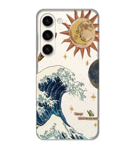 Samsung Galaxy S23 Uyumlu Güneş ve Dalga Desenli Şeffaf Telefon Kılıfı