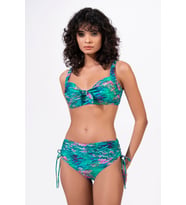 Endeep Kadın Büyük Beden Balenli Destekli Yeşil Mavi Desenli Bikini Takımı