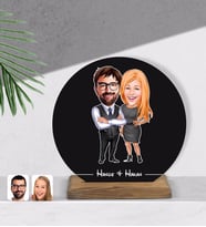 BK Gift Kişiye Özel Sevgililer Karikatürlü Yuvarlak Ahşap Biblo-100