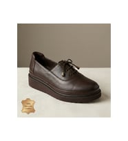 Premium Hakiki Deri Acı Kahve Kadın Kalın Taban Oxford Ayakkabı - Boy Uzatan Comfort Sneaker