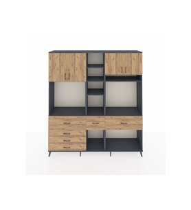 Hyperion Dolap 11 Raflı 6 Çekmeceli 4 Kapaklı 220x44x243 Antrasit-Çam/Çam