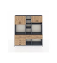 Hyperion Dolap 11 Raflı 6 Çekmeceli 4 Kapaklı 220x44x243 Antrasit-Çam/Çam