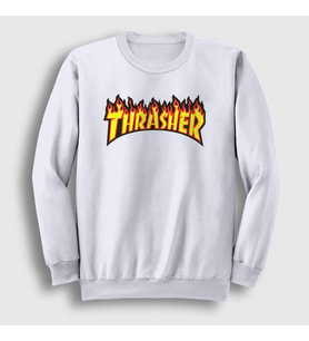 Presmono Unisex Beyaz Logo V1 Thrasher Sweatshirt 278262tt (Beyaz)