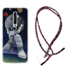 Oppo Reno 2Z 4 Lite 4 Pro 5 6 7 A31 Kılıf Boyun Asklı Rasta Silikon Astronot ve Dünya 1759
