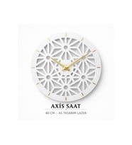 AXİS Premium Geometrik Ahşap Duvar Saati 40 cm. Beyaz Renk