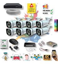 8 Kameralı IP Set - Yapay Zeka Özellikli Gece Renkli Gösteren Sesli 6 Warm Ledli 4K FULLHD IP Güvenlik Kamerası Seti 4386WS
