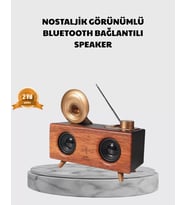 Nostaljik Gramofon Bluetooth Hoparlör – Fm Radyo + Usb + Sd Kart Destekli