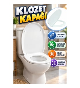 Universal Klozet Kapağı – Dayanıklı Plastik, Kaydırmaz Destekli ve Kolay Montajlı