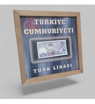 Nostaljik Türk Lirası Hatıra Tablosu - 30X30 cm Dekoratif Ahşap Çerçeve - Ofis ve Ev Hediyesi
