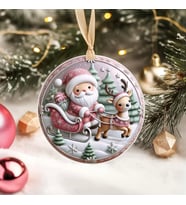 Yılbaşı Çam Ağacı Süsü - 3D Tasarımlı UV Baskılı - Noel Baba ve Geyikli