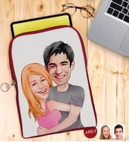 BK Gift Kişiye Özel Sevgililer Karikatürlü Taşınabilir Koruyucu Tablet Kılıfı & Organizer Çanta - Kırmızı-86