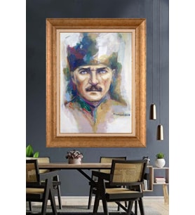 Altın Varaklı Çerçeveli Paspartulu Atatürk Tablo TR1609 (Gold)