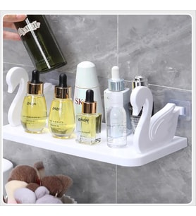 Kuğu Motifli Banyo Mutfak Ofis Baharat Rafı Kendinden Yapışkanlı Kuğu Rafı Beyaz