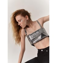 Straplez Askılı Glammy Crop Gümüş