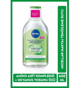 NIVEA Micellar Makyaj Temizleme Suyu Amino Asit 400ml, Arındırıcı, Okyanus Yosunu Özü, Karma Citler
