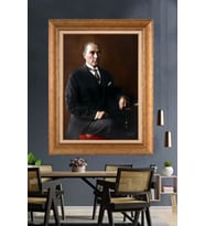 Altın Varaklı Çerçeveli Paspartulu Atatürk Tablo nh355 (Gold)