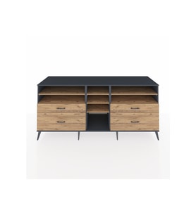 Kronos Konsol 7 Raflı 4 Çekmeceli  220x59x99 Antrasit-Çam/Çam