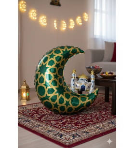 65 x 63 cm Folyo Balon Mavi Gold Desenli Cami Figürlü Hilal - Ramazan Süs Balonu