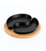 Lava Döküm Damla Formlu 2'li Set Yingyang Fajita Tabağı Kayın Servis Ahşabı Ölçü 10x20cm.