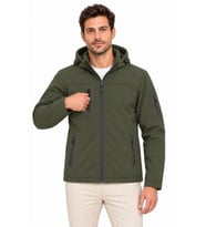 Erkek Su Geçirmez Softshell İçi Polar Astarlı Çıkarılabilir Kapüşonlu 4 Cepli Mont Ceket - Haki