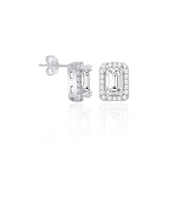 Baget Taşlı Gümüş Küpe Rodyumlu Kadın Gümüş Küpe 925 Ayar ST156