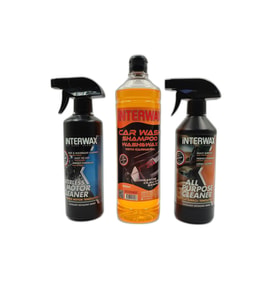 İNTERWAX 3'lü SET SUSUZ MOTOR TEMİZLEYİCİ 500 ML + ÇOK AMAÇLI DÖŞEME TEMİZLEYİCİ 500 ML + CİLALI OTO ŞAMPUANI 1000 ML.