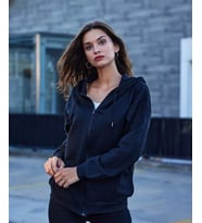 Unisex Siyah Kapüşonlu Fermuarlı Sweatshirt