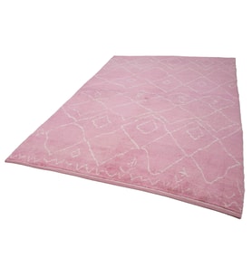 Pembe Halı Bohem Stil Geometrik Desenli El Dokuma Doğal Yün Salon Halısı Çocuk Yatak Odası