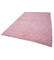 Pembe Halı Bohem Stil Geometrik Desenli El Dokuma Doğal Yün Salon Halısı Çocuk Yatak Odası