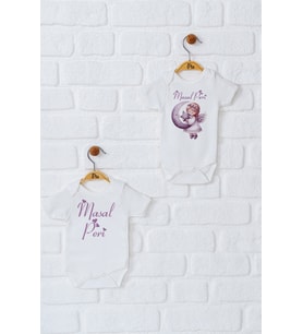 Pia Baby Premium %100 Pamuk İsme Özel Organik Baskılı İkili Set Çıtçıtlı Bebek Body Zıbın Modelleri 5081-17 (Ekru)