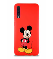 Samsung Galaxy A30S Soft Premier Kapak Mickey Mouse-B Tasarımlı Silikon Kılıf - Kırmızı (Şeffaf)