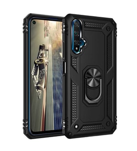 Huawei Honor 20 Uyumlu Kılıf Standlı Manyetik Yüzüklü Military Magnetic Ring Polycarbonate and TPU Case (Siyah)
