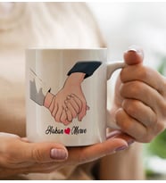 BK Gift Kişiye Özel Sevgili El Ele Tasarımlı Beyaz Kupa Bardak-5, Sevgililer Günü, Sevgiliye Hediye