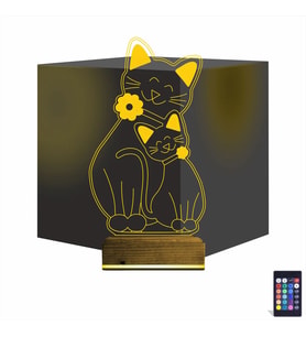 Luvivia Sevimli Kedi 3D Lamba - Masa Gece Lambası