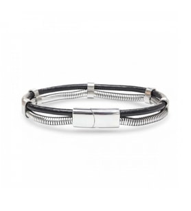 Moncuk Design Spiral Çelik Zincir Ve Deri Bileklik 3351BLK1001