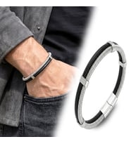 Moncuk Design Spiral Çelik Zincir Ve Deri Bileklik 3351BLK1001