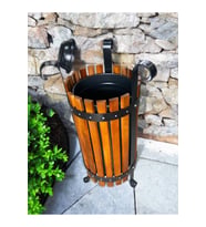 Dayanıklı Metal ve Ahşap Kaplamalı Bahçe Çöp Kovası, Şık ve Kullanışlı