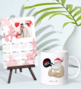 BK Gift Kişiye Özel Yılbaşı Tasarımlı Kupa Bardak ve 13x18cm Fotoğraf Kartlı Şövaleli 2024 Takvim Hediye Seti-34