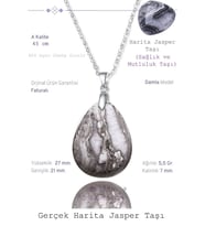 Sertifikalı Damla Model Desenli Harita Jasper Taşı Kolye (GÜMÜŞ APARATLI) (Çok Renkli)