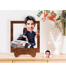 BK Gift Kişiye Özel Erkek Polis Karikatürlü Ahşap Standlı 3D Biblo-2 (Beyaz)