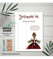 Hediyelik Kart - Kırmızı Elbiseli Kına Kızı Tasarım Kına Gecesi Hatırası Makrome Anahtalık, Toka, Kurabiye, Kahve Kartı