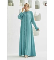 6607-Fırfırlı Krep Ferace Mint Yeşili