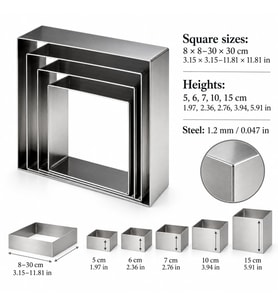 Fida Pasta Çemberi Kare Argon 1,2mm Yükseklik 5 cm Paslanmaz 20x20 cm