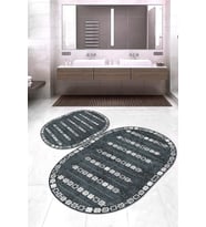 Dijital Baskılı Kaymaz Taban Yıkanabilir Oval 2'li Klozet Takımı Banyo Paspası NOKZ-SD-1011 (Gri)
