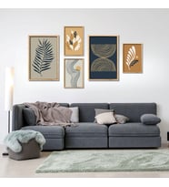 5'li Ahşap Lamine Çerçeveli Mdf Tablo Seti Modern Soyut Tasarım (Ahşap)