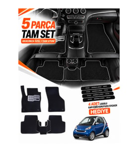 SMART FORTWO (2007-2014) Uyumlu EVA Oto Paspas Metal Topukluklu Havuzlu 5 Parça Siyah-Gri